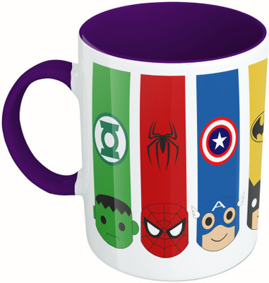 

MiiCreations Printed Two Tone Blue And White Superheros Ceramic Mug(325 ml), Multicolor
