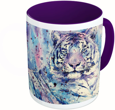 

MiiCreations Printed Two Tone Blue And White Colourful Lion Design Ceramic Mug(325 ml), Multicolor