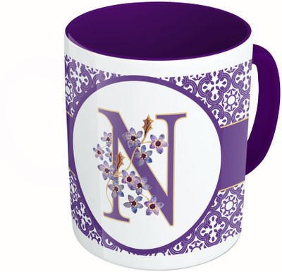 

MiiCreations Printed Two Tone Blue And White Alphabet Letter "N" Ceramic Mug(325 ml), Multicolor