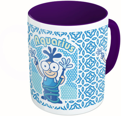 

MiiCreations Printed Two Tone Blue And White Zodiac Sign Aquarius Ceramic Mug(325 ml), Multicolor