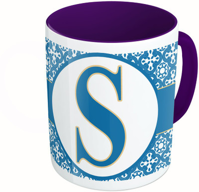 

MiiCreations Printed Two Tone Blue And White Alphabet Letter "S" Ceramic Mug(325 ml), Multicolor