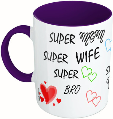 

MiiCreations Printed Two Tone Blue And White Family Love Collarge Ceramic Mug(325 ml), Multicolor