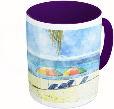 

MiiCreations Printed Two Tone Blue And White Goa Beach Painting Ceramic Mug(325 ml), Multicolor