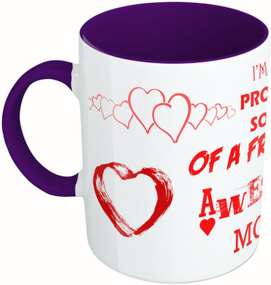 

MiiCreations Printed Two Tone Blue And White I'M A Pround Son Of A Freaking Awsesome Mom Ceramic Mug(325 ml), Multicolor