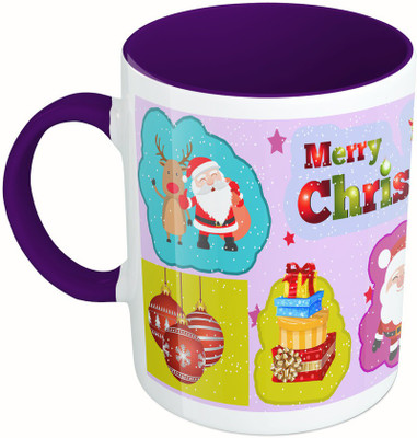 

MiiCreations Printed Two Tone Blue And White Christmas Wishes Ceramic Mug(325 ml), Multicolor