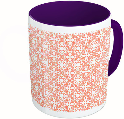 

MiiCreations Printed Two Tone Blue And White Red Pattern Ceramic Mug(325 ml), Multicolor