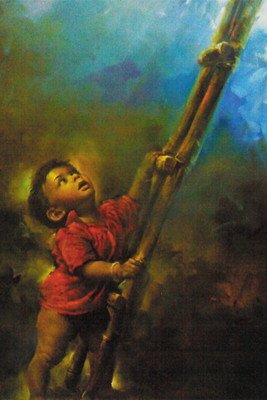

child with ladder Paper Print(18 inch X 12 inch, Rolled)