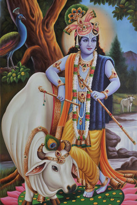 

RadhaKripa god krishna with cow poster Poster Paper Print(18 inch X 12 inch, Rolled)