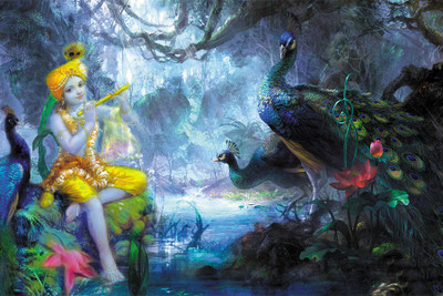 

RadhaKripa krishna with peacock Poster Paper Print(18 inch X 12 inch, Rolled)