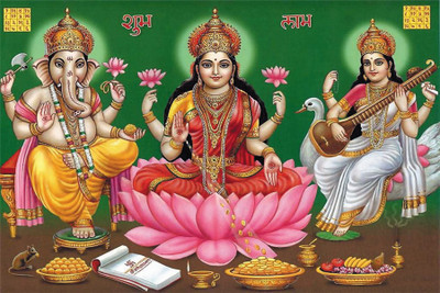 

ganesh laxmi saraswati Paper Print(18 inch X 12 inch, Rolled)