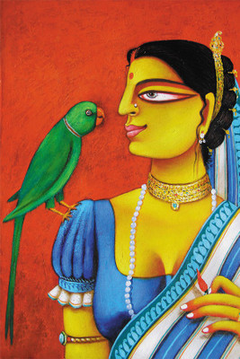 

women with parrot Paper Print(18 inch X 12 inch, Rolled)