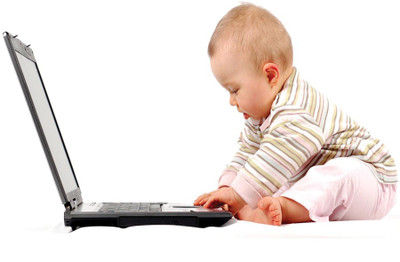 

RadhaKripa cute baby with laptop Poster Paper Print(18 inch X 12 inch, Rolled)