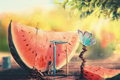 

BikriKendra watermelon love Poster Paper Print(18 inch X 12 inch, Rolled)