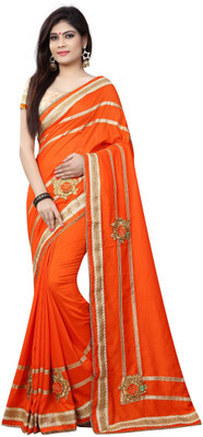 Avsar Prints Self Design, Solid, Embroidered Paithani Pure Chiffon Saree(Orange) available at flipkart for Rs.899