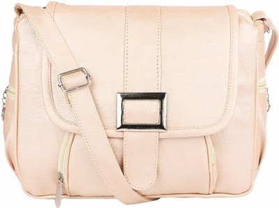 K & A Traders Women Casual Gold PU Sling Bag