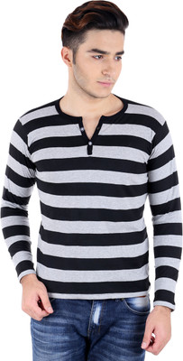 

BigIdea Striped Men' Henley Black, Grey T-Shirt