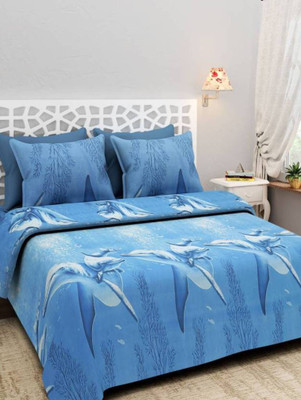 Shubh 144 TC Polycotton Double 3D Printed Flat Bedsheet(Pack of 1, Multicolor)