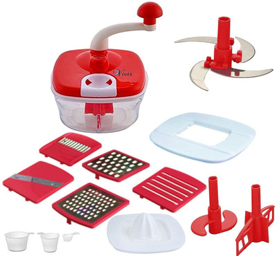 

Vivir Advance 14 pieces (Red) - Cutter, Food Processor, Juicer, Chipser, Dough Maker and Chopper(7 Blades, 1 Juicer Plate, 1 Slicing Plate, 1 Unbreakable Container, 1 Butter Milk Maker Tool, 1 Dough Maker Tool, 1 Rotating Handle, 1 Top plate to facilitate