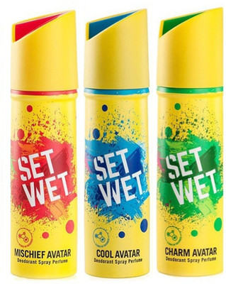 

Set Wet MISCHIEF, COOL & CHARM AVATAR Deodorant Spray - For Men(150 ml, Pack of 3)