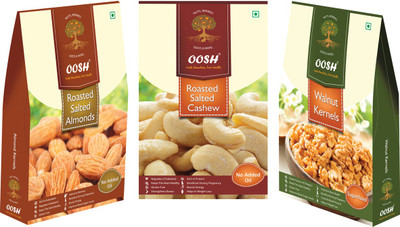 

Oosh Roasted Salted Almond Kernel 250g, Roasted Salted Cashewnut 250g & Walnut Kernel Halves 200g Almonds, Cashews, Walnuts(700 g, Box)