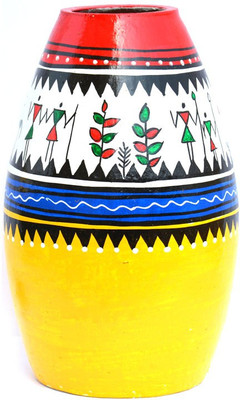 

Art Godaam Hand painted Terracotta Vase(8 inch, Multicolor)