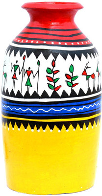 

Art Godaam Hand painted Terracotta Vase(8 inch, Multicolor)