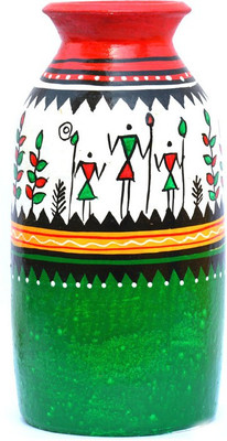 

Art Godaam Hand painted Terracotta Vase(8 inch, Multicolor)