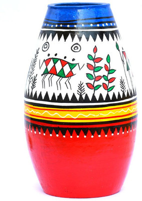 

Art Godaam Hand painted Terracotta Vase(8 inch, Multicolor)