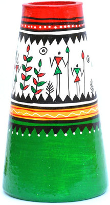 

Art Godaam Hand painted Terracotta Vase(8 inch, Multicolor)