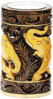 

Craft Junction HandCrafted Curved Elephant Design Wooden 1 - Cup Tealight Holder(Multicolor, Pack of 1)