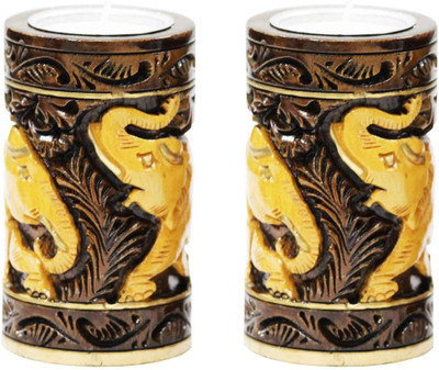 

Craft Junction HandCrafted Curved Elephant Design Wooden 1 - Cup Tealight Holder Set(Multicolor, Pack of 2)