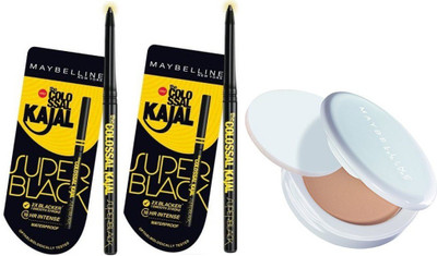 

Maybelline Newyork The colossal super black kajal (0.70g) & maybelline white superfresh pearl compact (8g)(Set of 2)
