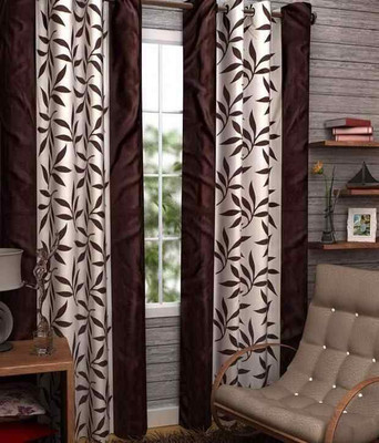 

Divine 214 cm (7 ft) Polyester Door Curtain (Pack Of 2)(Floral, Brown)