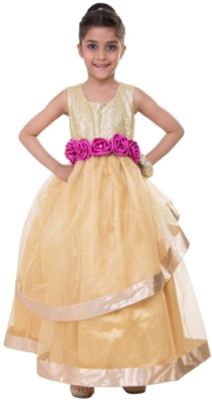 

Samsara Couture Girls Maxi/Full Length Party Dress(Gold, Sleeveless