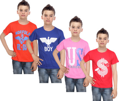 

IndiWeaves Boys Printed Cotton T Shirt(Multicolor, Pack of 4, Blue;orange;pink;red