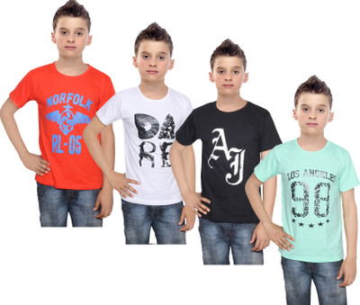 

IndiWeaves Boys Printed Cotton T Shirt(Multicolor, Pack of 4, Black;green;orange;white