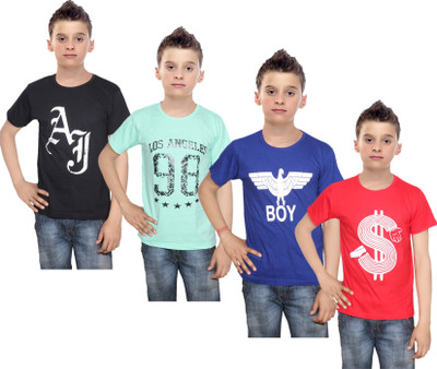 

IndiWeaves Boys Printed Cotton T Shirt(Multicolor, Pack of 4, Black;blue;green;red