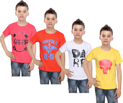 

IndiWeaves Boys Printed Cotton T Shirt(Multicolor, Pack of 4, Orange;red;white;yellow