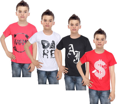 

IndiWeaves Boys Printed Cotton T Shirt(Multicolor, Pack of 4, Black;red;white