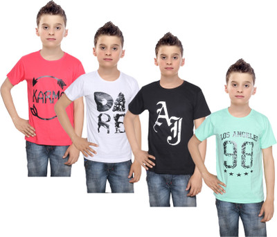 

IndiWeaves Boys Printed Cotton T Shirt(Multicolor, Pack of 4, Black;green;red;white