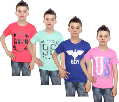 

IndiWeaves Boys Printed Cotton T Shirt(Multicolor, Pack of 4, Blue;green;pink;red
