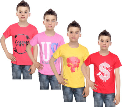 

IndiWeaves Boys Printed Cotton T Shirt(Multicolor, Pack of 4, Pink;red;yellow