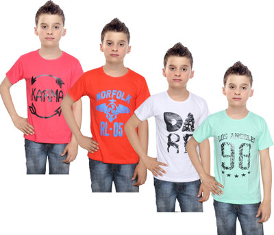 

IndiWeaves Boys Printed Cotton T Shirt(Multicolor, Pack of 4, Green;orange;red;white