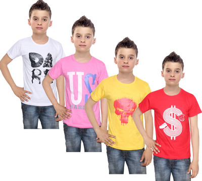 

IndiWeaves Boys Printed Cotton T Shirt(Multicolor, Pack of 4, Pink;red;white;yellow