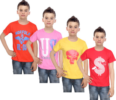 

IndiWeaves Boys Printed Cotton T Shirt(Multicolor, Pack of 4, Orange;pink;red;yellow