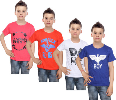 

IndiWeaves Boys Printed Cotton T Shirt(Multicolor, Pack of 4, Blue;orange;red;white