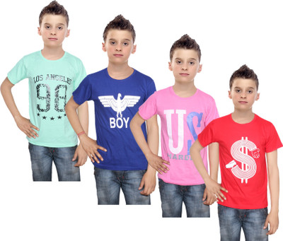 

IndiWeaves Boys Printed Cotton T Shirt(Multicolor, Pack of 4, Blue;green;pink;red