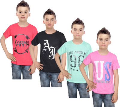

IndiWeaves Boys Printed Cotton T Shirt(Multicolor, Pack of 4, Black;green;pink;red