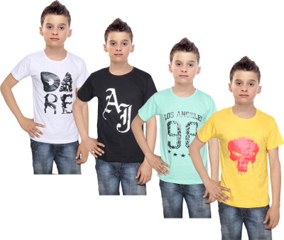 

IndiWeaves Boys Printed Cotton T Shirt(Multicolor, Pack of 4, Black;green;white;yellow