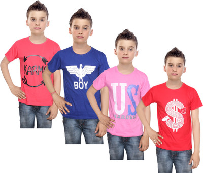 

IndiWeaves Boys Printed Cotton T Shirt(Multicolor, Pack of 4, Blue;pink;red